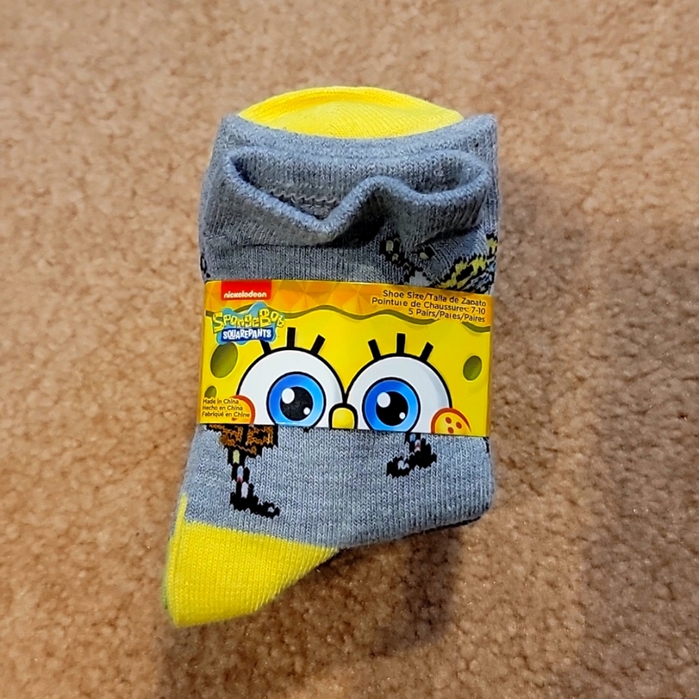 COPY - 5 pairs SpongeBob Squarepants socks, size 7-10.